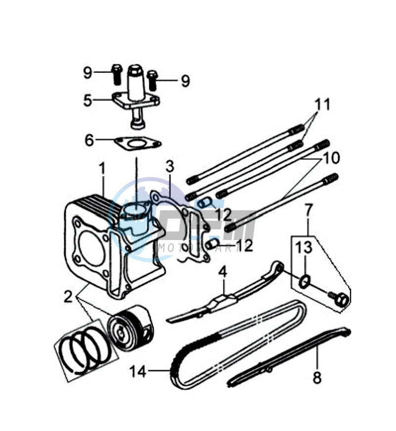 CYLINDER MET PISTON / CYLINDER GASKETS TOP AND BOTTOM