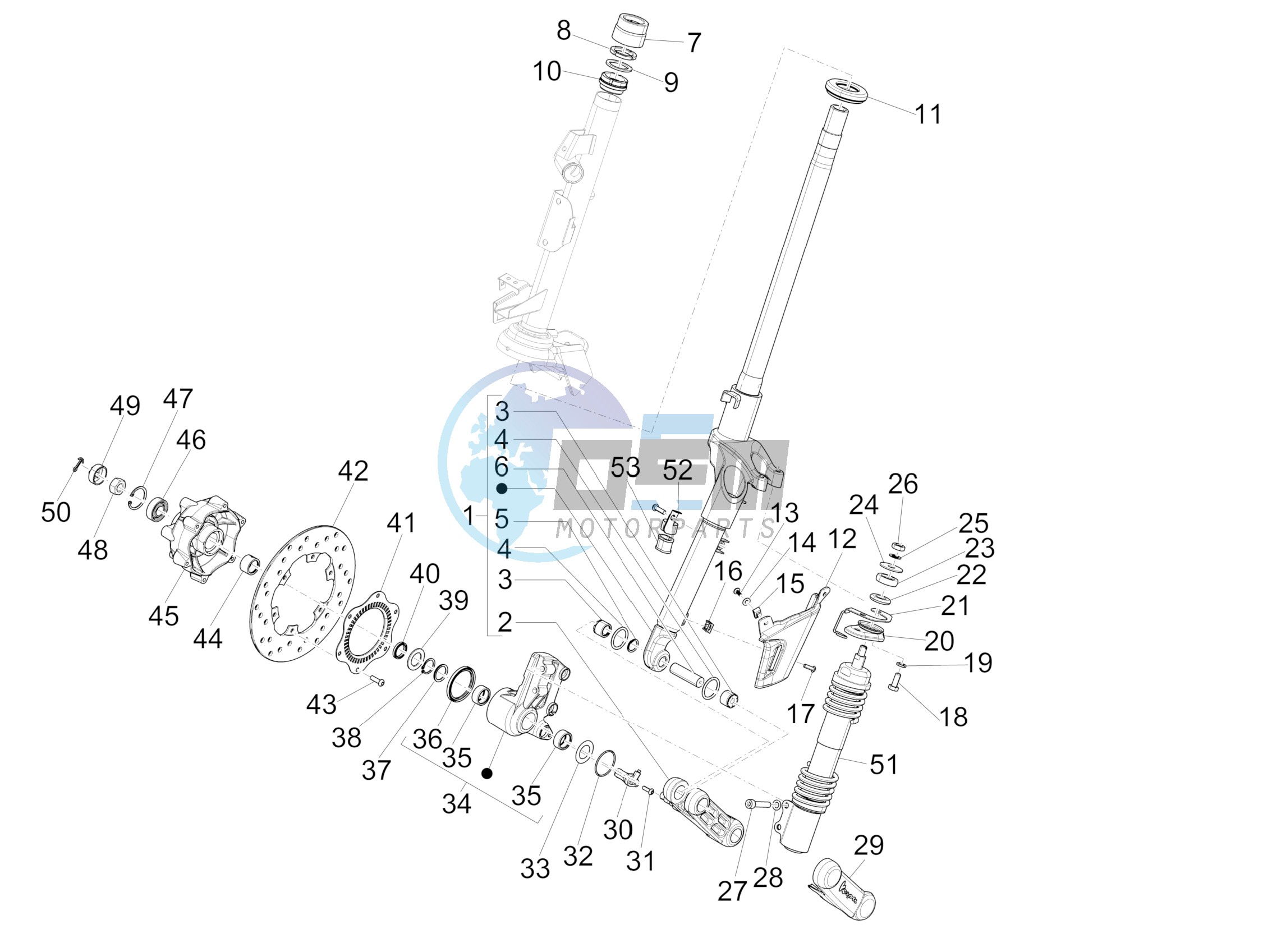 Fork/steering tube - Steering bearing unit