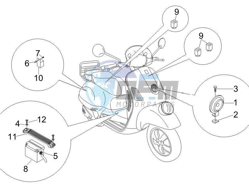 Control switches - Battery - Horn