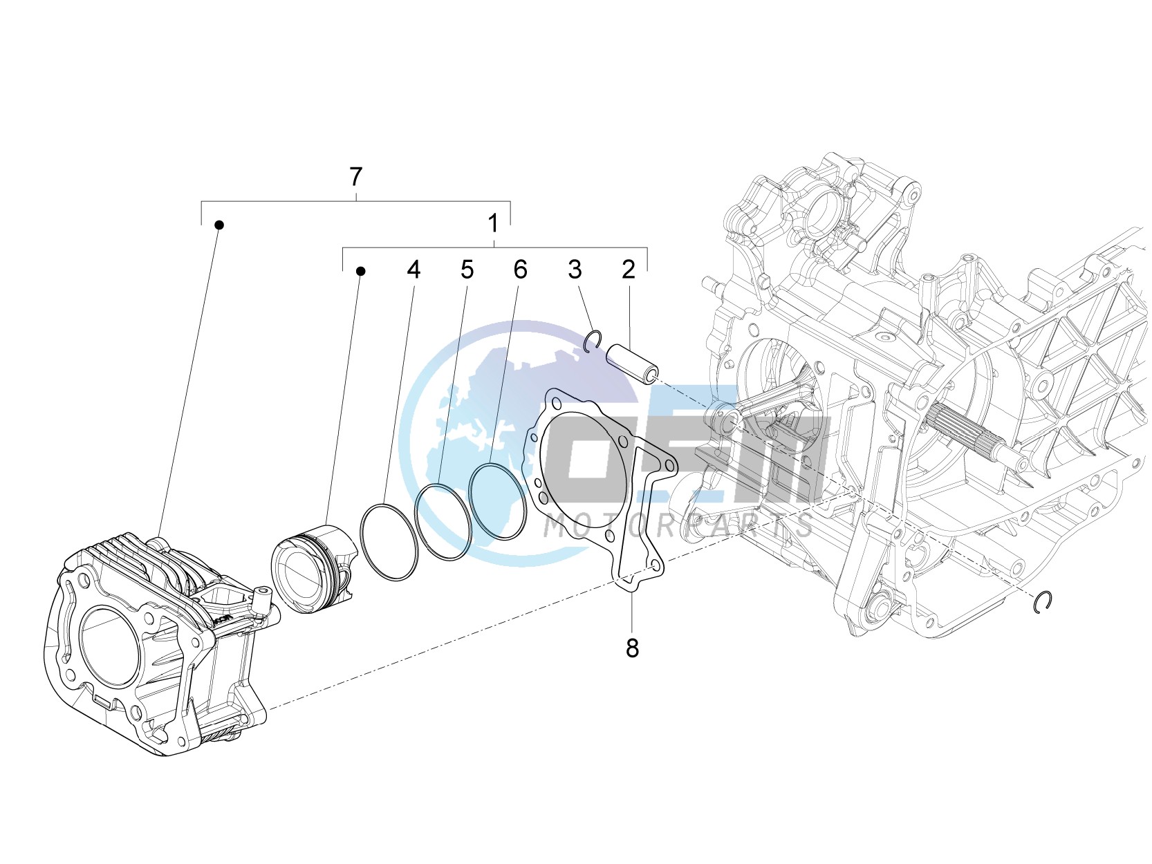 Cylinder-piston-wrist pin unit