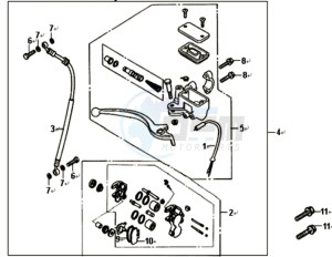 ALLO 50 25 KM/H L6 drawing VOORBRAKE CALIPER / BRAKE LEVER /BRAKE LINES