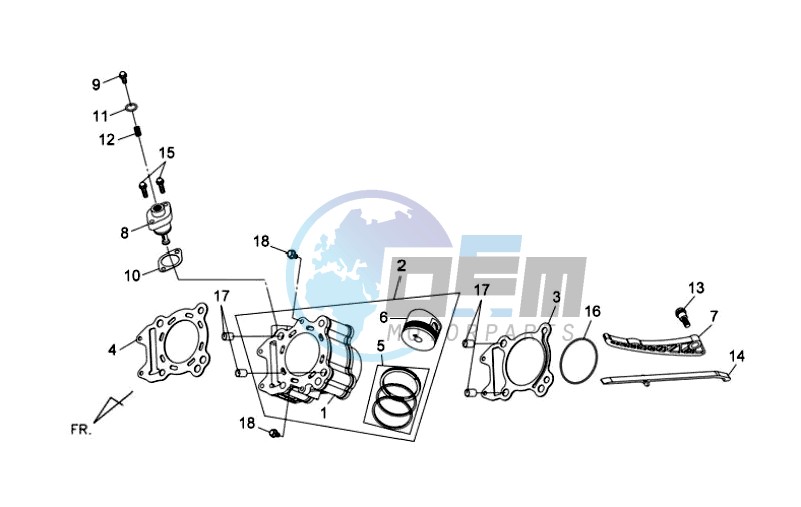 CYLINDER MET PISTON / CYLINDER GASKETS TOP AND BOTTOM