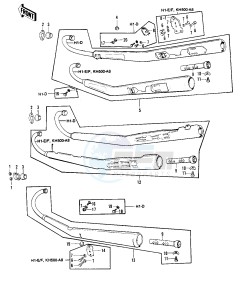 H1 D-F A [KH500] (D-F A8) [KH500] drawing MUFFLERS -- 73-75 D_E_F & 76 A8- -