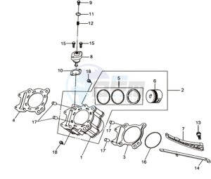 QUADRAIDER 600 DELUXE drawing CYLINDER MET PISTON / CYLINDER GASKETS TOP AND BOTTOM