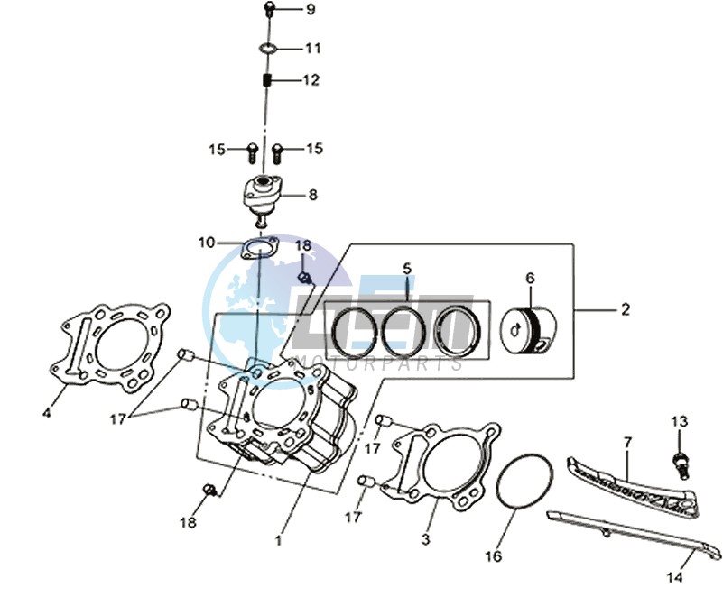 CYLINDER MET PISTON / CYLINDER GASKETS TOP AND BOTTOM