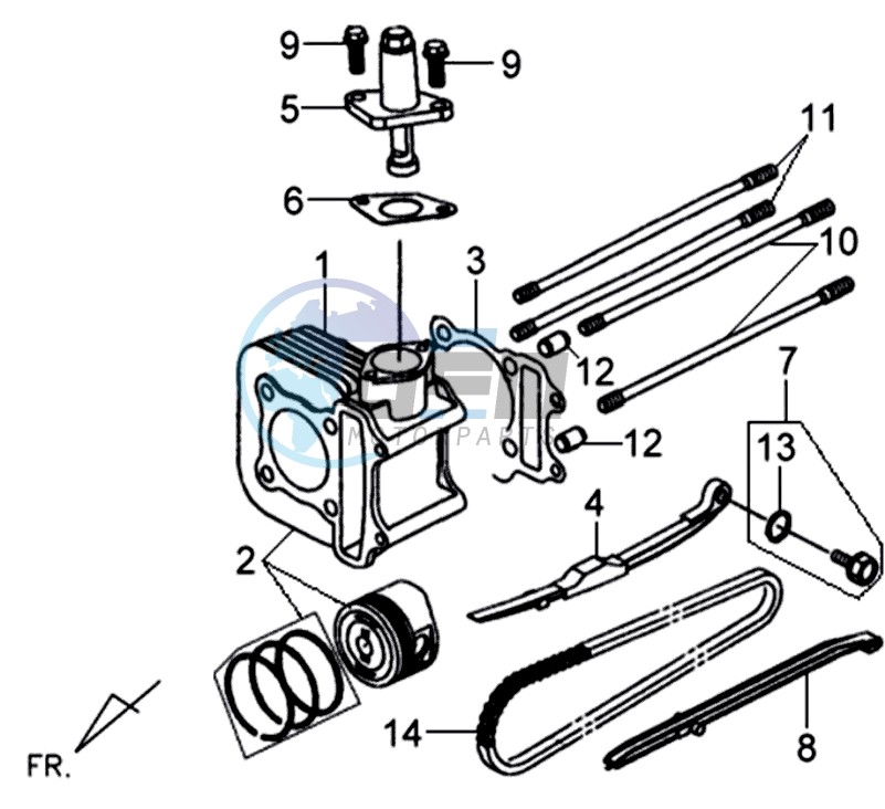 CYLINDER MET PISTON / CYLINDER GASKETS TOP AND BOTTOM