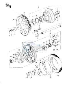 KZ 650 C [CUSTOM] (C1-C3) [CUSTOM] drawing REAR WHEEL_TIRE_HUB_CHAIN