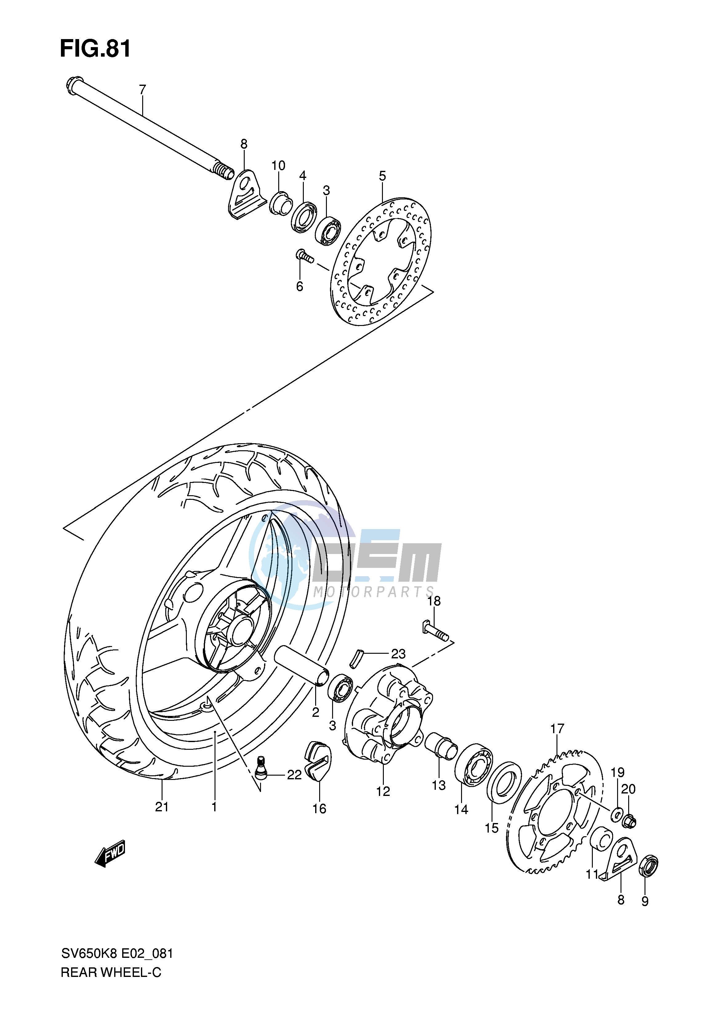 REAR WHEEL (SV650K8 UK8 SK8 SUK8 K9 UK9 SK9 SUK9 SL0 SUL0)