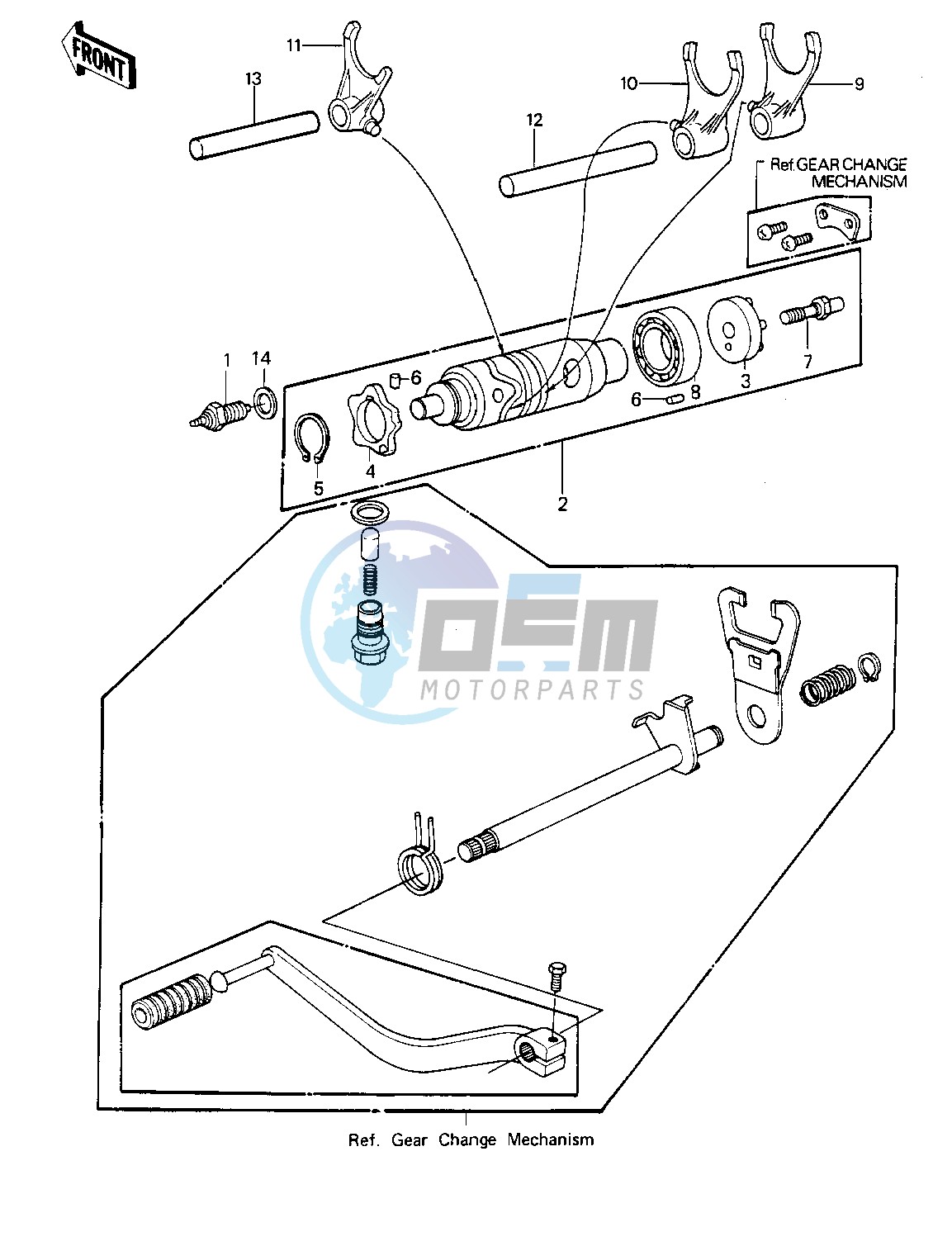 GEAR CHANGE DRUM & FORKS -- 81-82 KLT200-A1_A2_A3- -