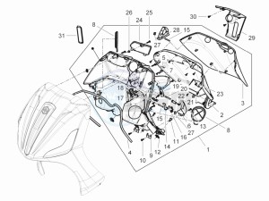 Beverly 350 4t 4v ie e3 Sport Touring drawing Front glove-box - Knee-guard panel