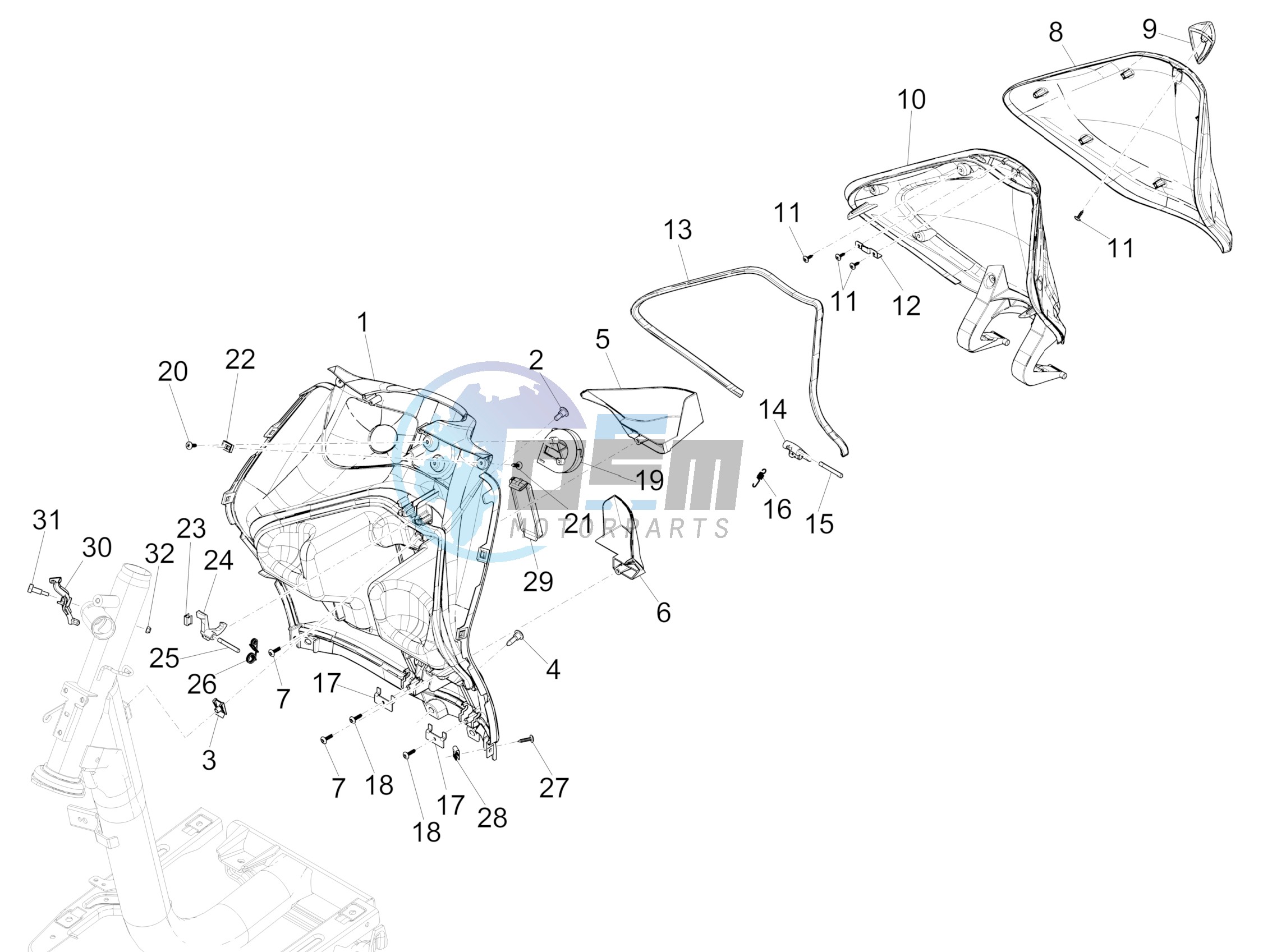 Front glove-box - Knee-guard panel