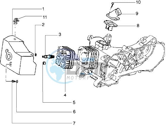 Cylinder head - Cooling hood - Inlet and induction pipe