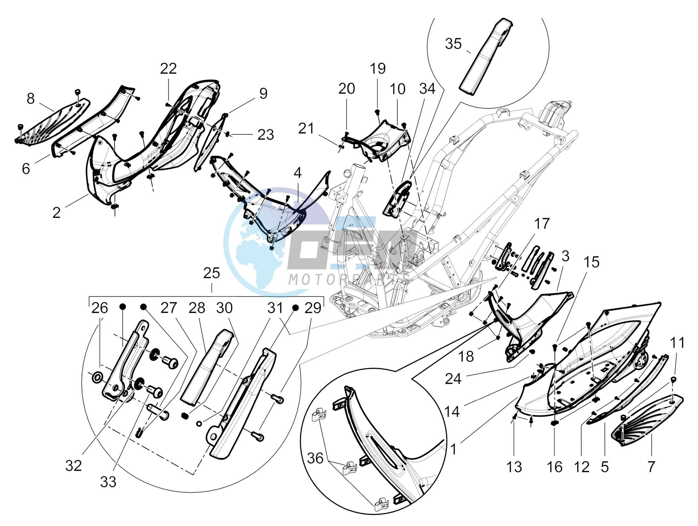 Central cover - Footrests