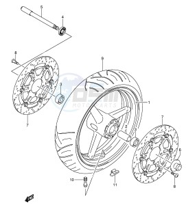 GSF650 (E2) Bandit drawing FRONT WHEEL (GSF650K5 UK5 SK5 SUK5 K6 UK6 SK6 SUK6)