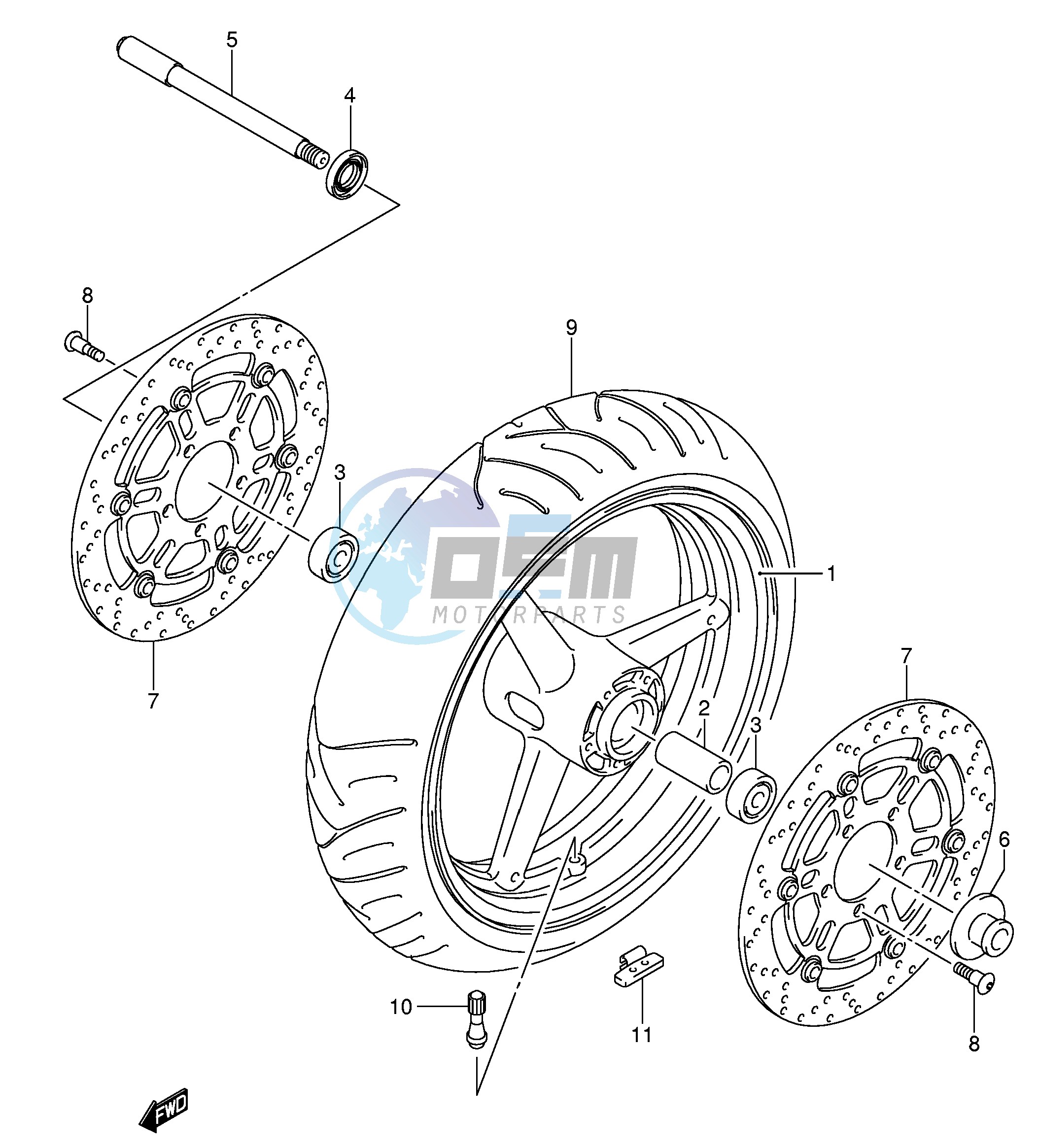 FRONT WHEEL (GSF650K5 UK5 SK5 SUK5 K6 UK6 SK6 SUK6)