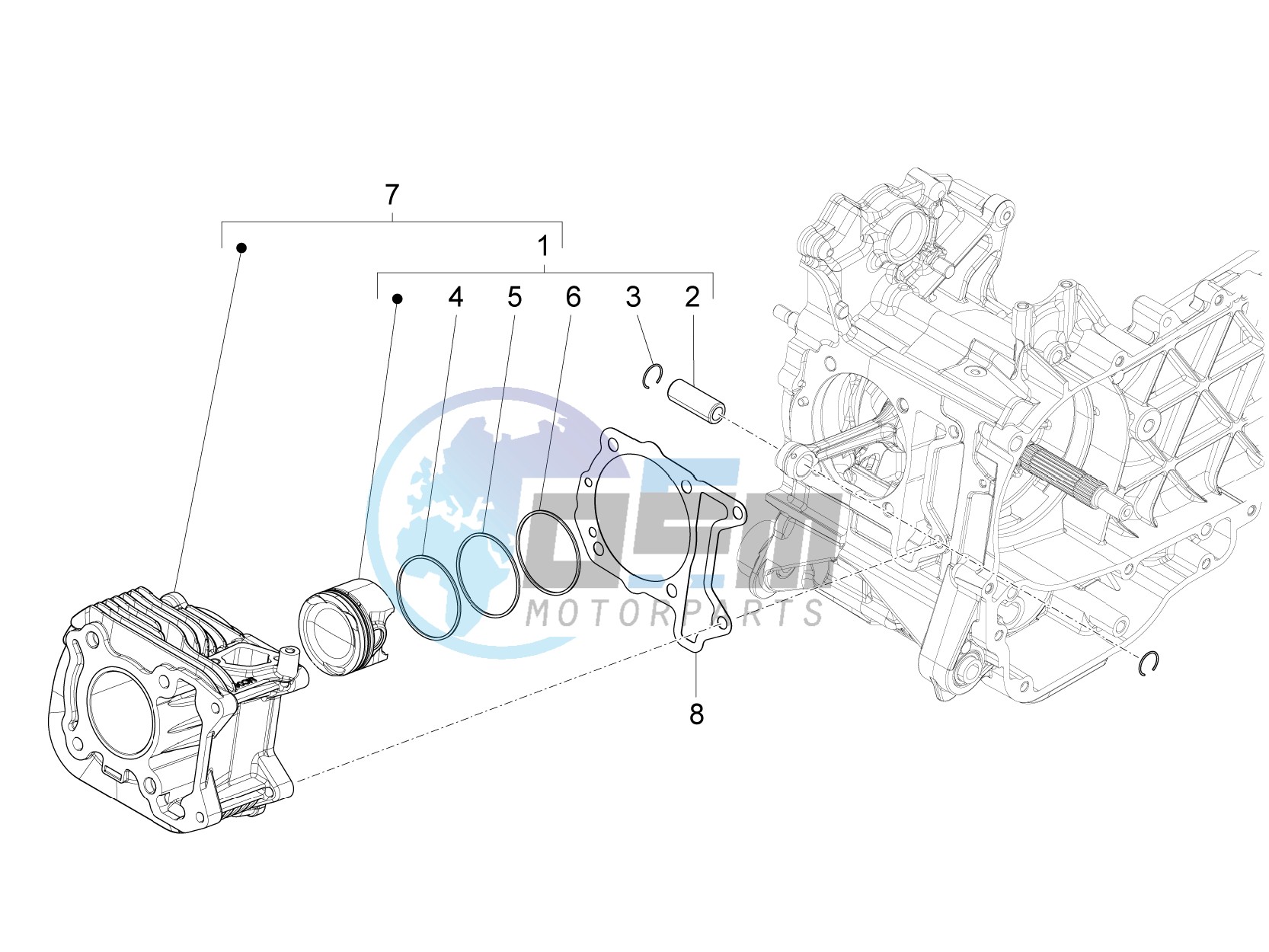 Cylinder-piston-wrist pin unit