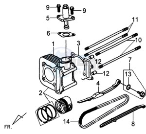 MIO 100 drawing CYLINDER MET PISTON / CYLINDER GASKETS TOP AND BOTTOM