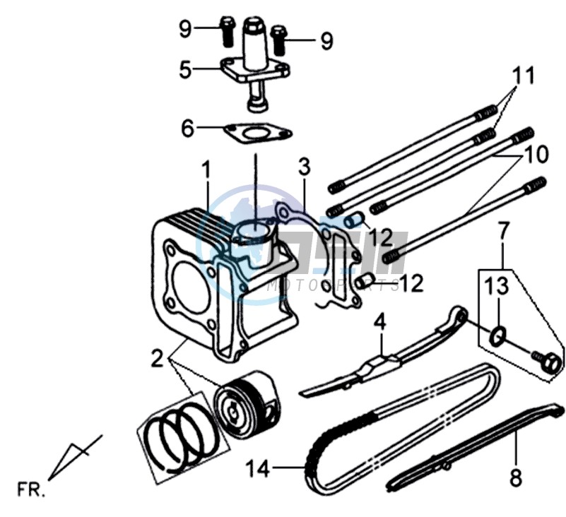 CYLINDER MET PISTON / CYLINDER GASKETS TOP AND BOTTOM