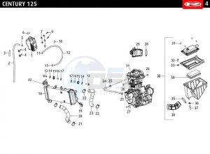 CENTURY-125-E4-BLACK drawing RADIATOR - AIR FILTER - COMPLETE ENGINE