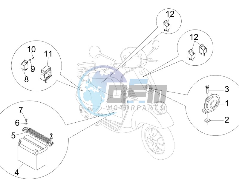 Control switches - Battery - Horn