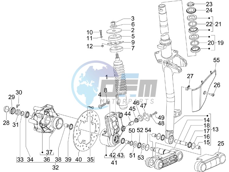 Fork - steering tube - Steering bearing unit