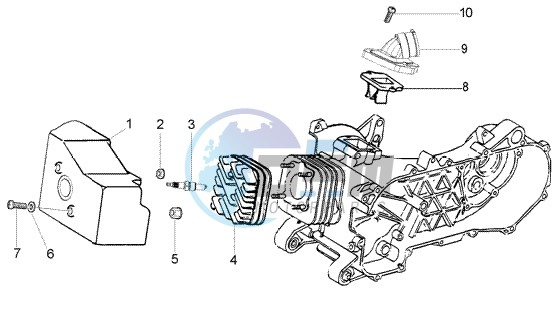 Cylinder head - Cooling hood - Inlet and induction pipe