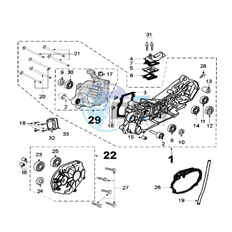 CRANKCASE WITH LONG SILENT RUBBERS