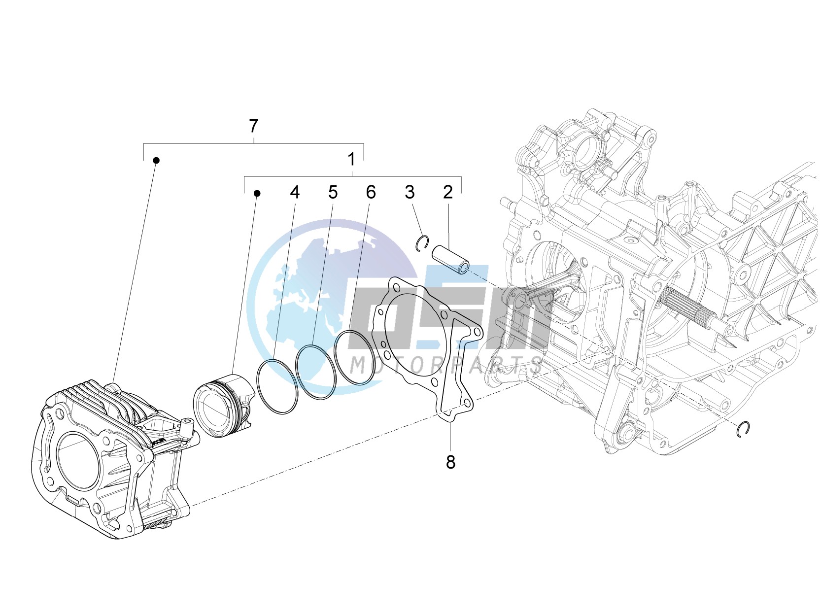 Cylinder-piston-wrist pin unit