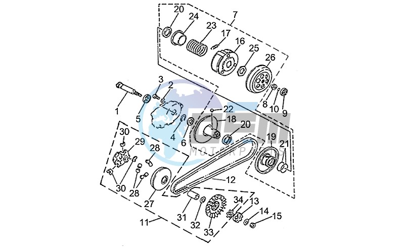 Speed variator with clutch