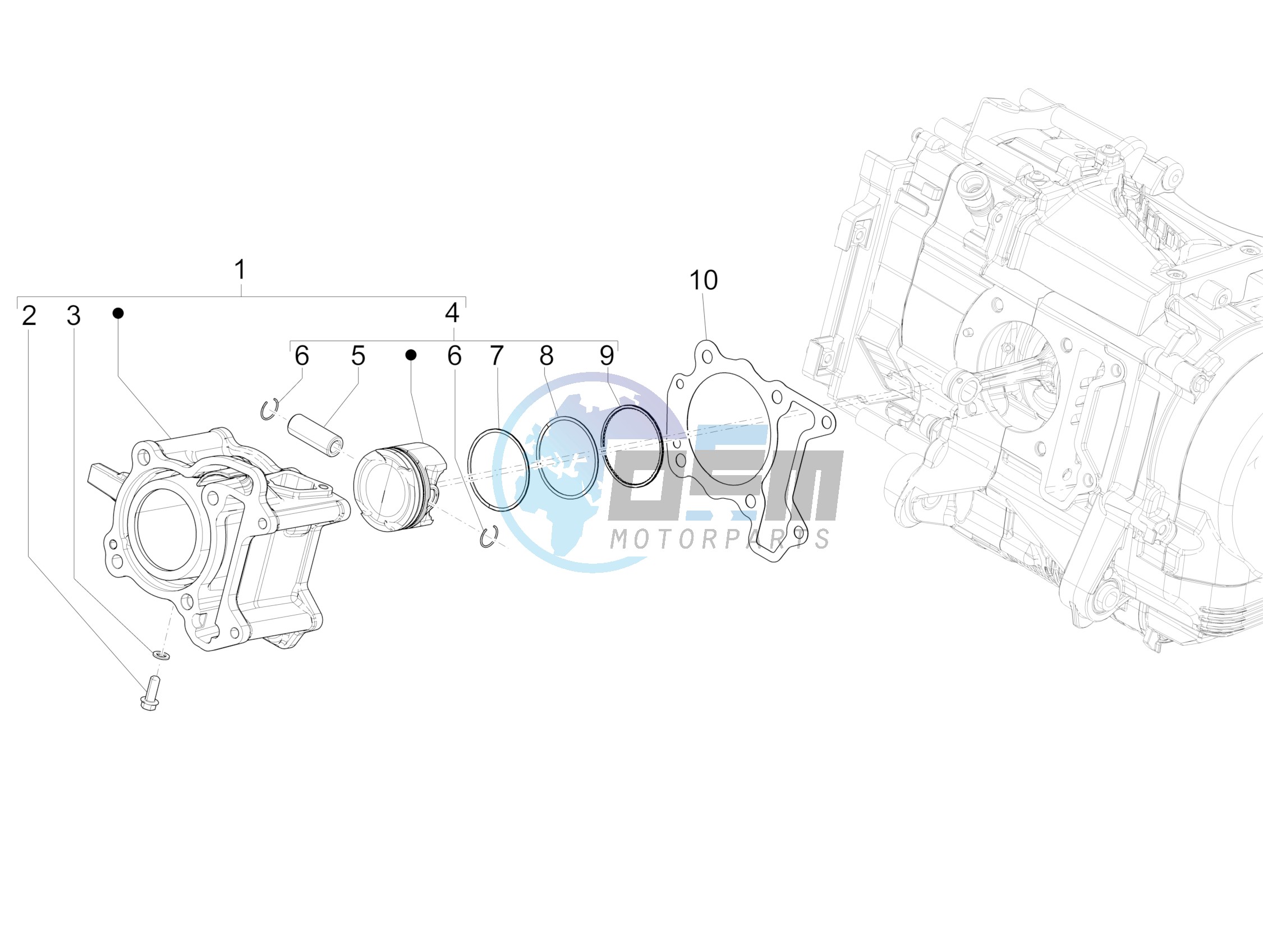 Cylinder-piston-wrist pin unit