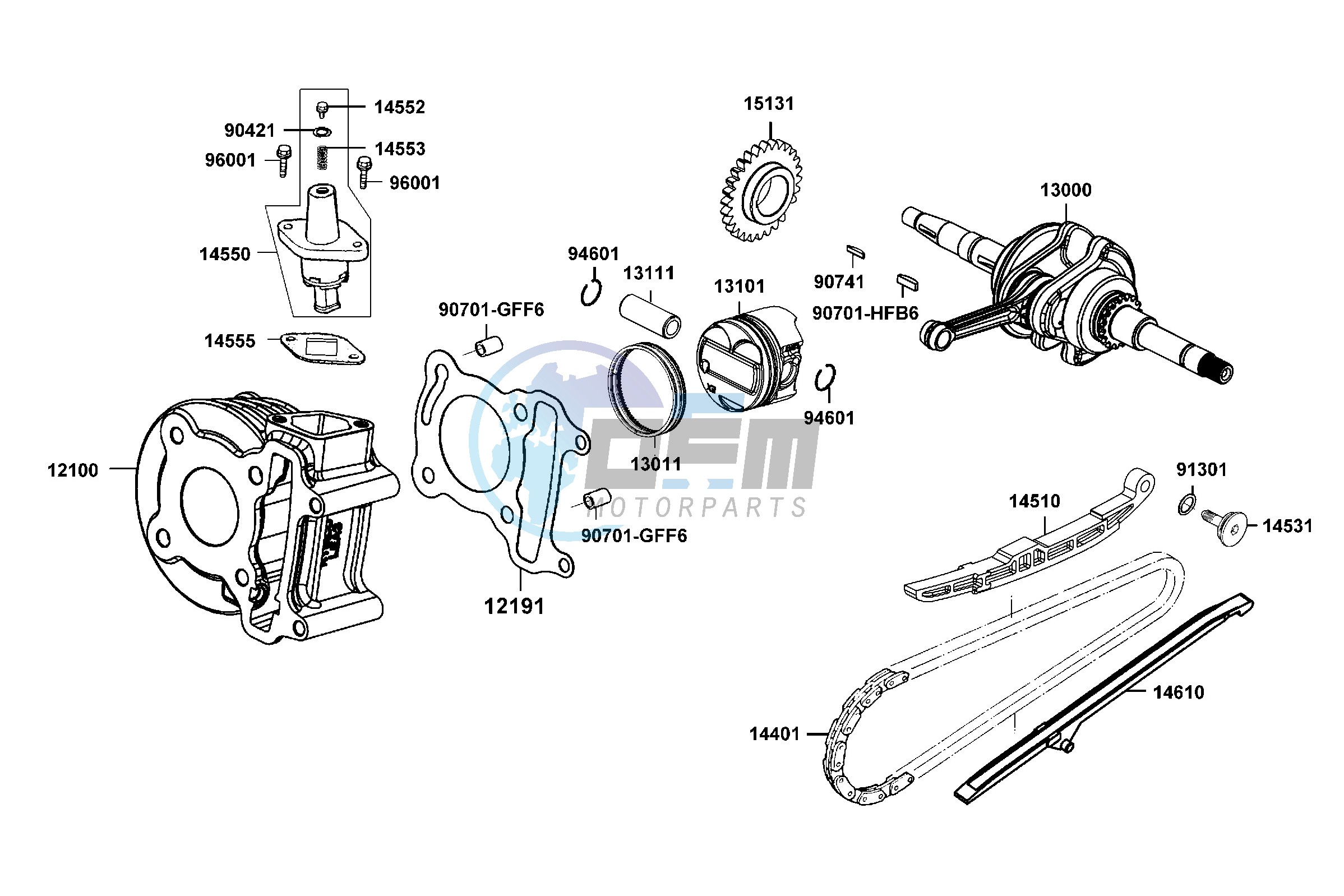 Cylinder  - Piston  - Crankshaft