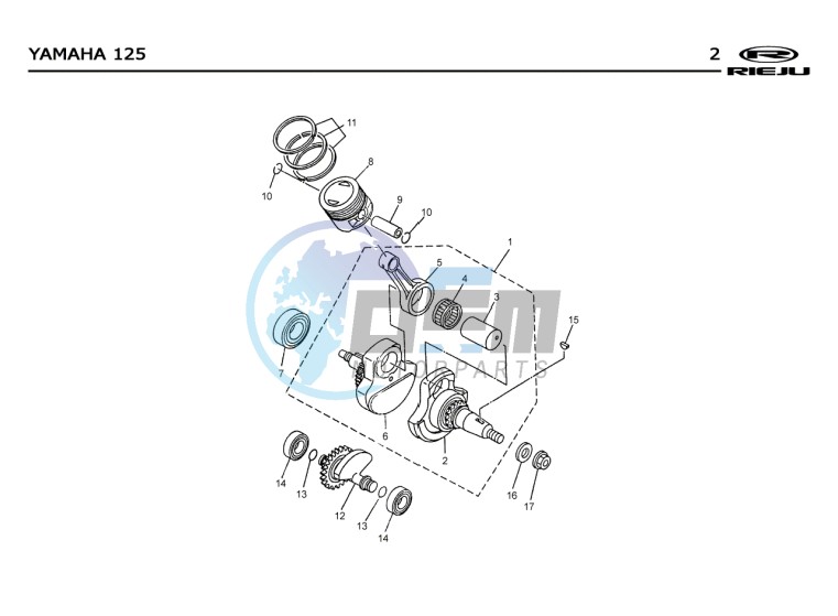 PISTON - CRANKSHAFT  Yamaha 125 4t Euro 2