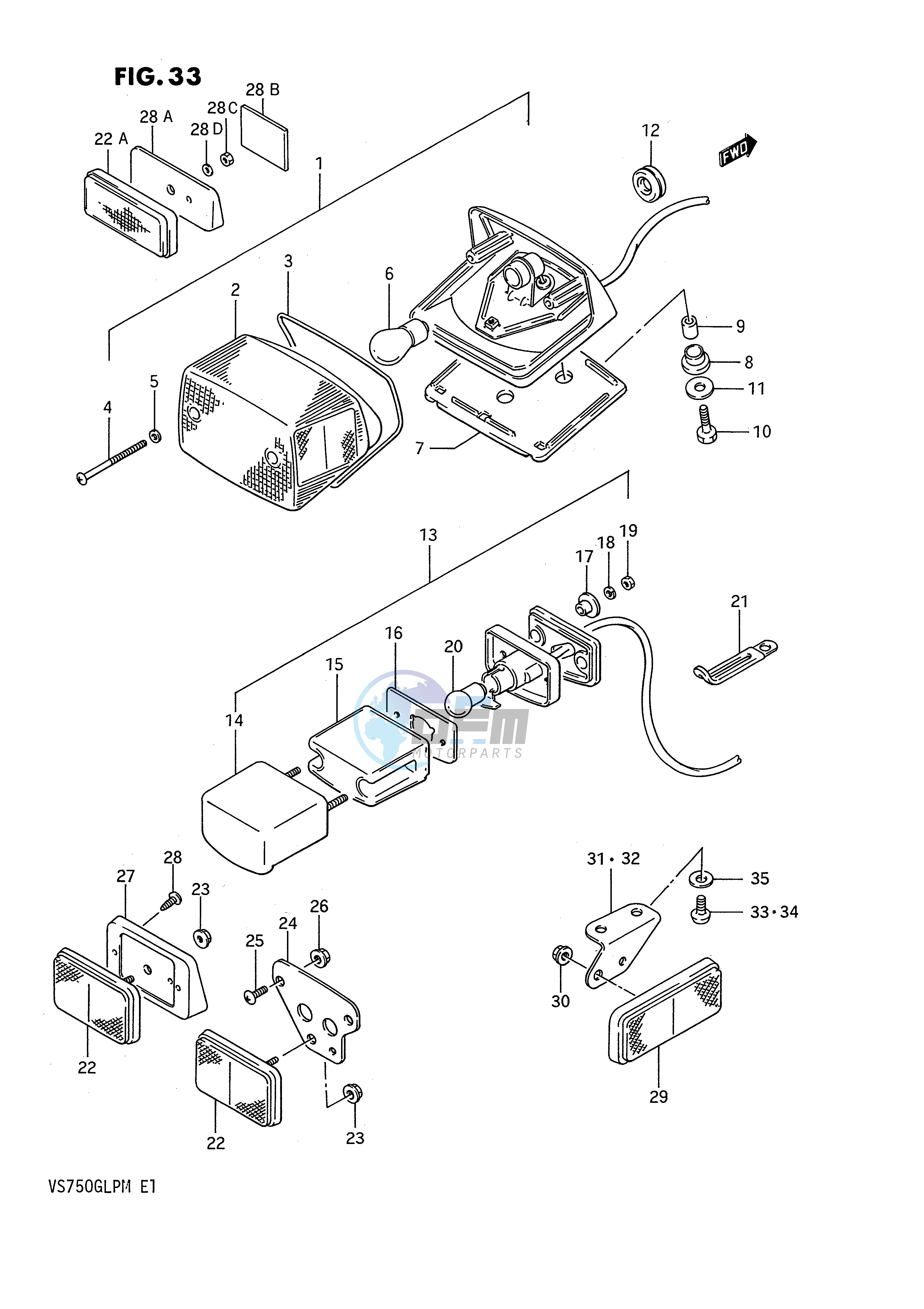 REAR COMBINATION LAMP (EXCEPT : MODEL F,MODEL K L M E1,E24)