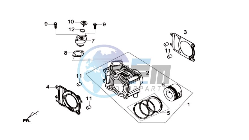 CYLINDER MET PISTON / CYLINDER GASKETS TOP AND BOTTOM