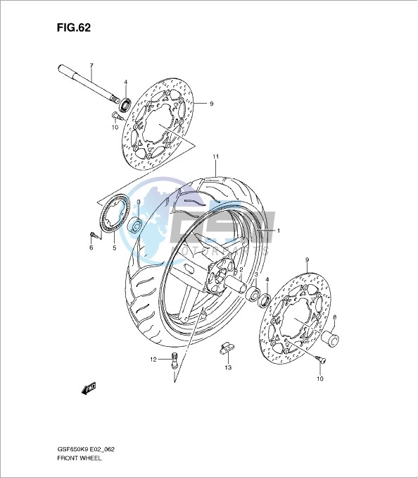 FRONT WHEEL (GSF650AK9/SAK9/UAK9/SUAK9/AL0/SAL0/UAL0/SUAL0)