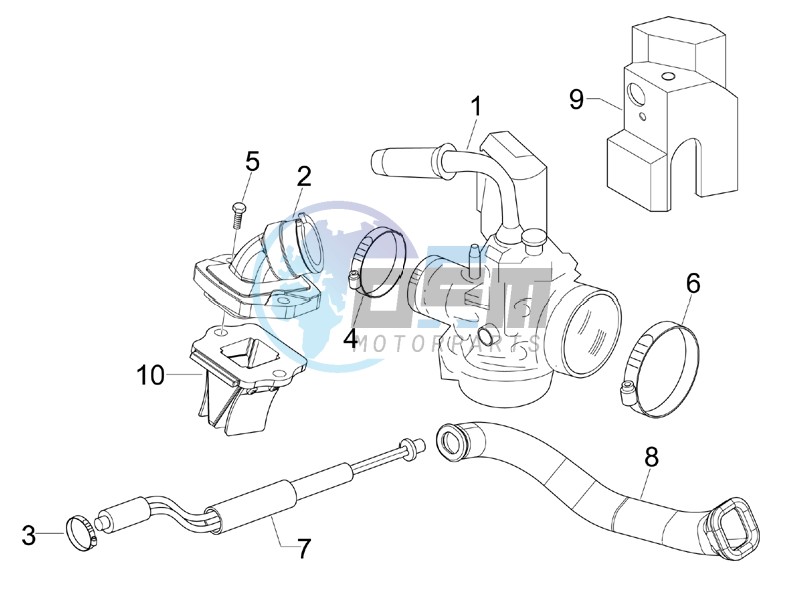 Carburettor  assembly - Union pipe