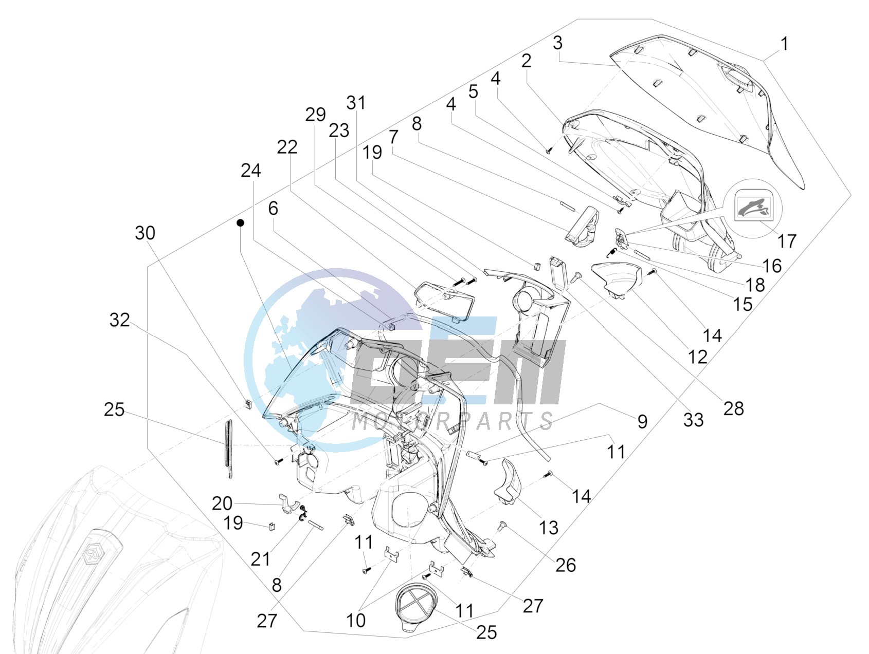 Front glove-box - Knee-guard panel