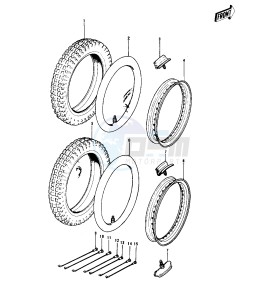 KX 125 (-A) drawing WHEELS_TIRES -- 74-76 KX125_A_A3- -