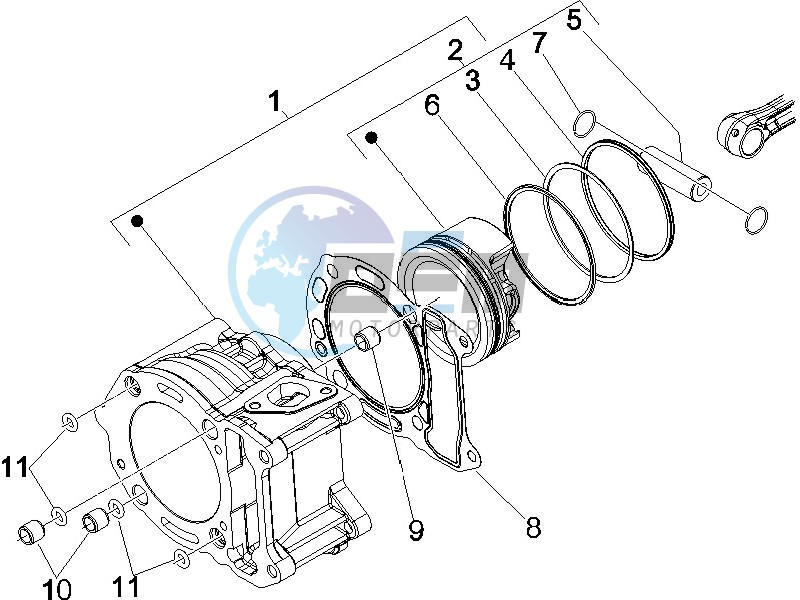 Cylinder-piston-wrist pin unit