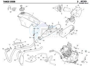 TANGO 125 drawing EXHAUST,RADIATOR,TANK, AIRFILTER