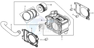 JOYRIDE 200 drawing CYLINDER MET PISTON / CYLINDER GASKETS TOP AND BOTTOM