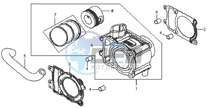 CYLINDER MET PISTON / CYLINDER GASKETS TOP AND BOTTOM