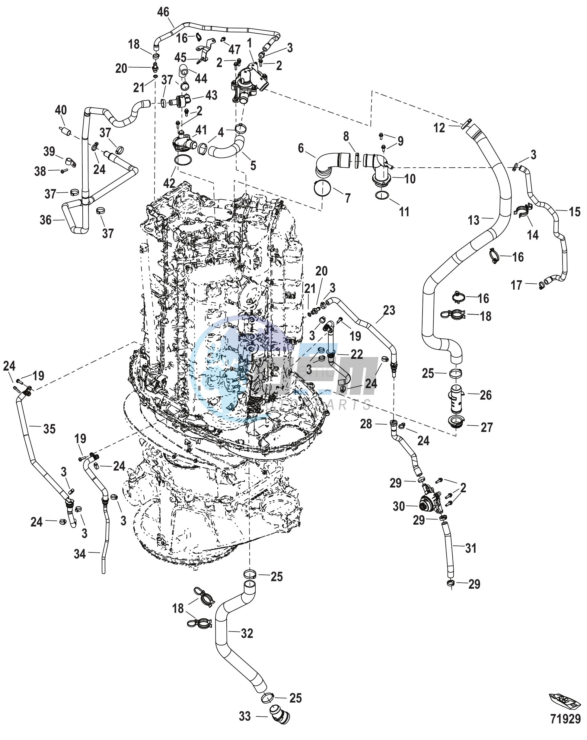 Cooling Hoses Serial 3B332191 and Below