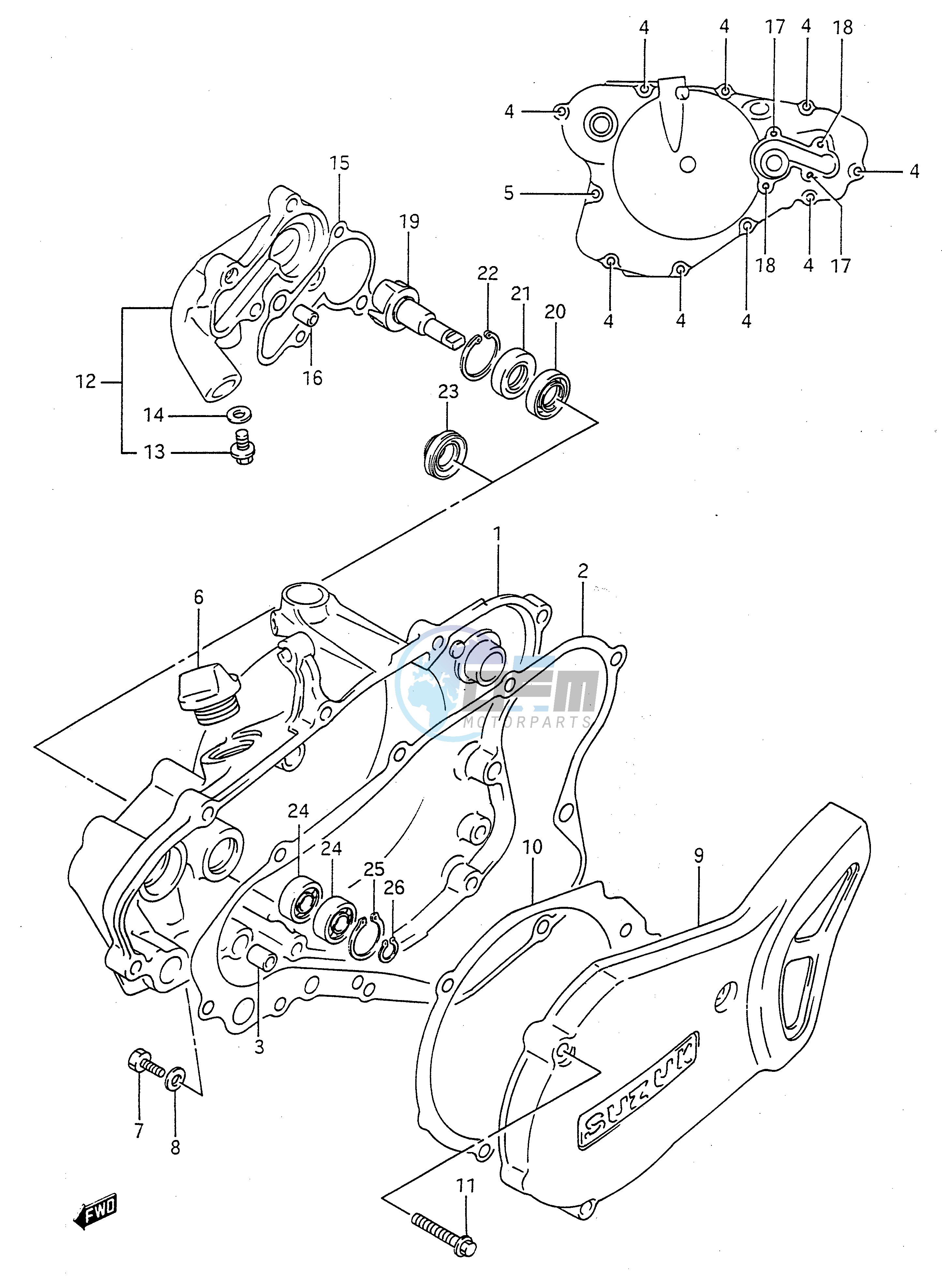 CRANKCASE COVER- WATER PUMP (MODEL K L M N P R S)