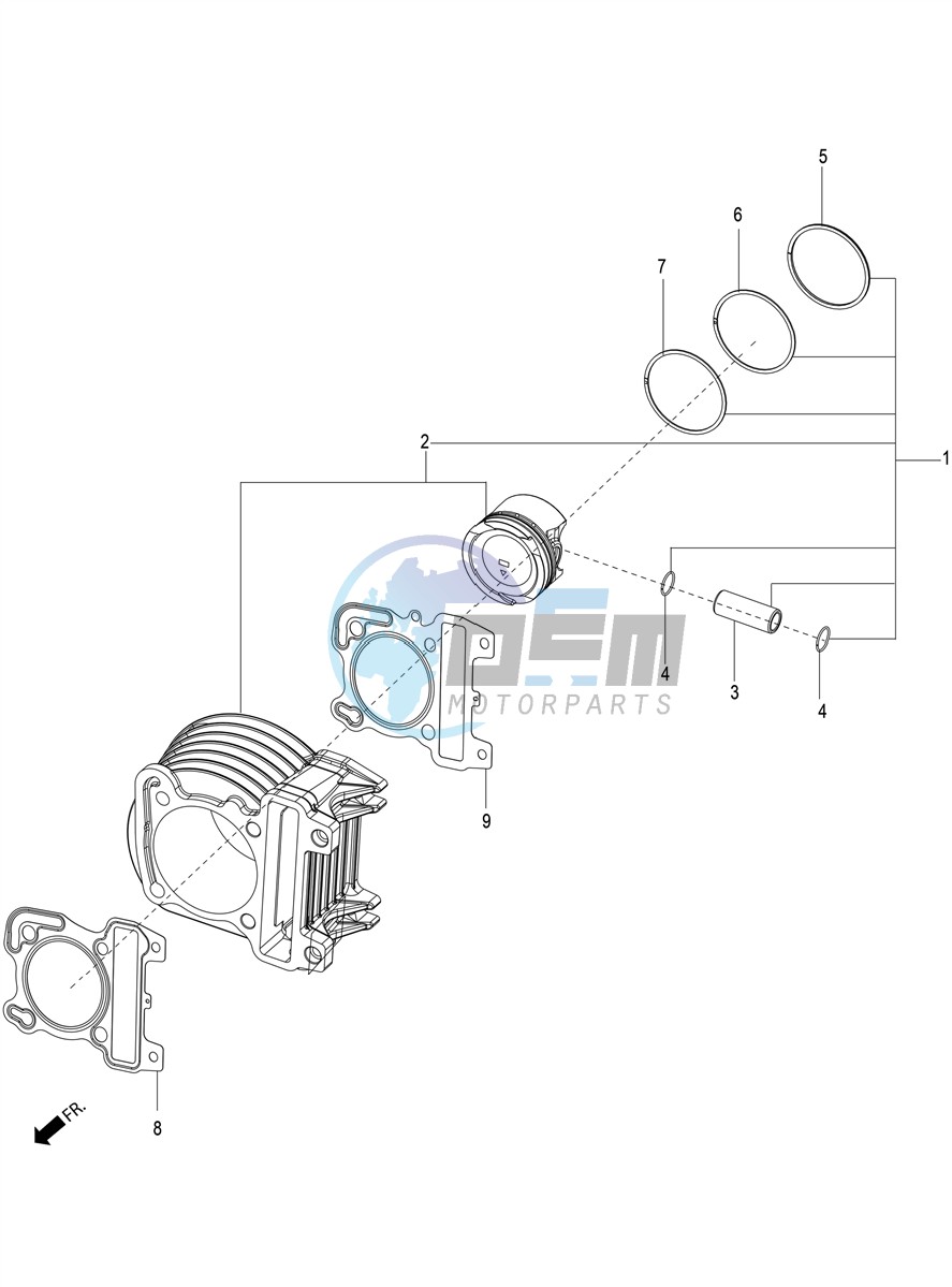 Cylinder-piston-wrist pin, assy