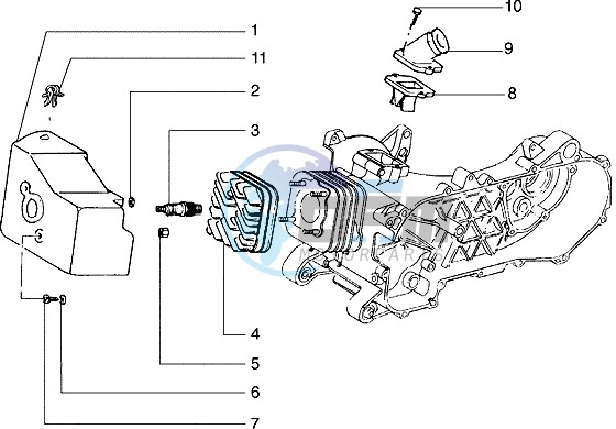 Cylinder head - Cooling hood - Inlet and induction pipe