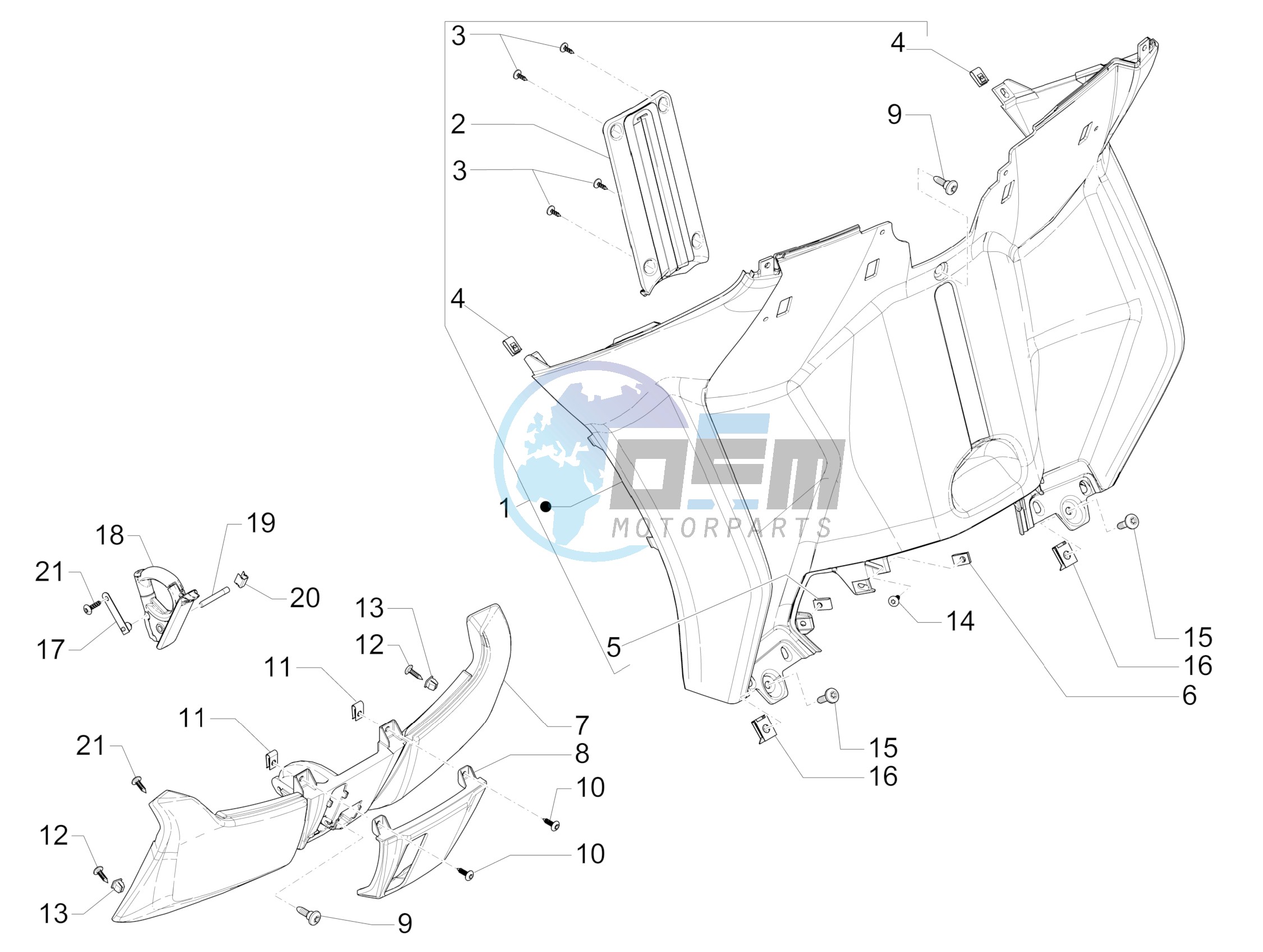 Front glove-box - Knee-guard panel