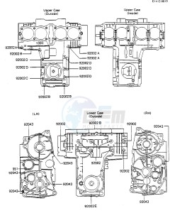 ZX 750 A [GPZ 750] (A1-A2) [GPZ 750] drawing CRANKCASE BOLT & STUD PATTERN