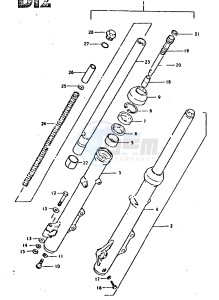 GSX750 (T-X) drawing FRONT FORK (GSX750ET ~F.NO.504681, GSX750T ~F.NO.100291)