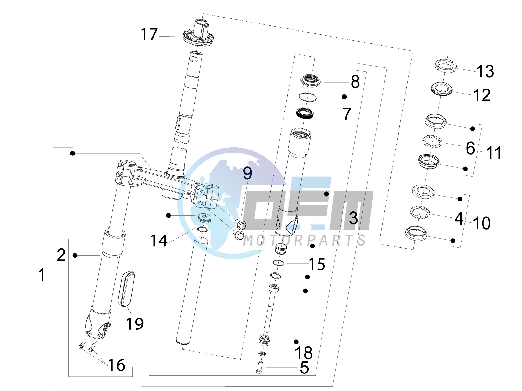 Fork/steering tube - Steering bearing unit